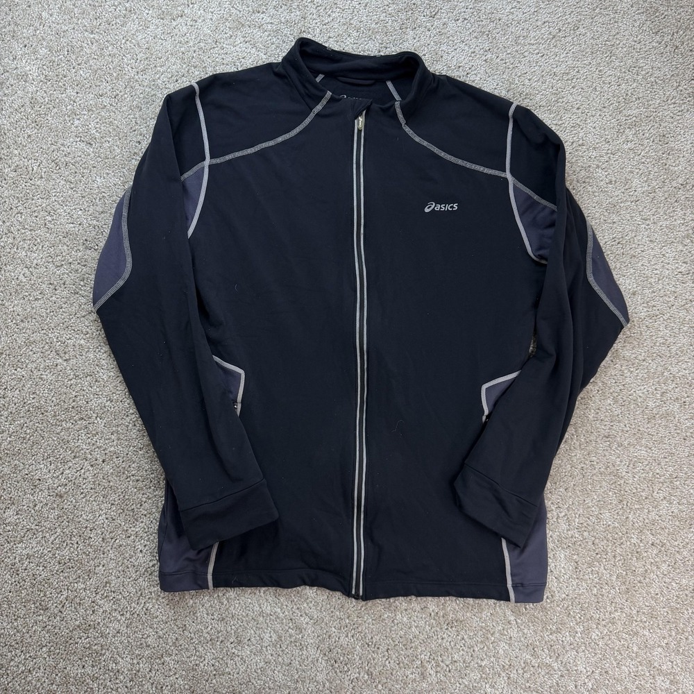 Asics Track Jacket Mens Medium Black Full Zip Colorblock Running Athletic